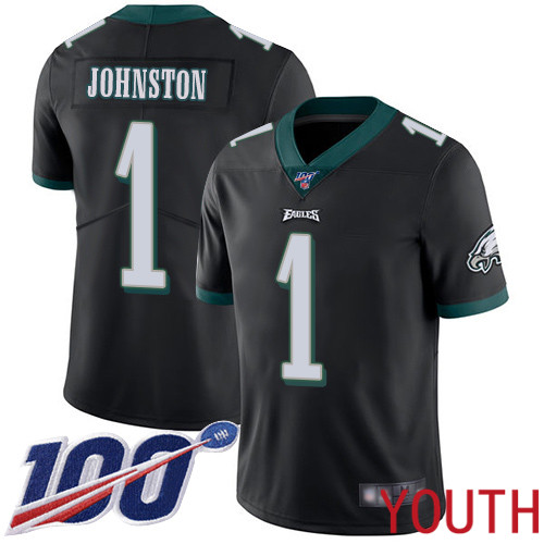 Youth Philadelphia Eagles #1 Cameron Johnston Black Alternate Vapor Untouchable NFL Jersey Limited Player 100th